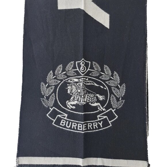 BURBERRY London Horseferry House Monogram Two Tone Knit Wool Black/White SCARF - Picture 4 of 11